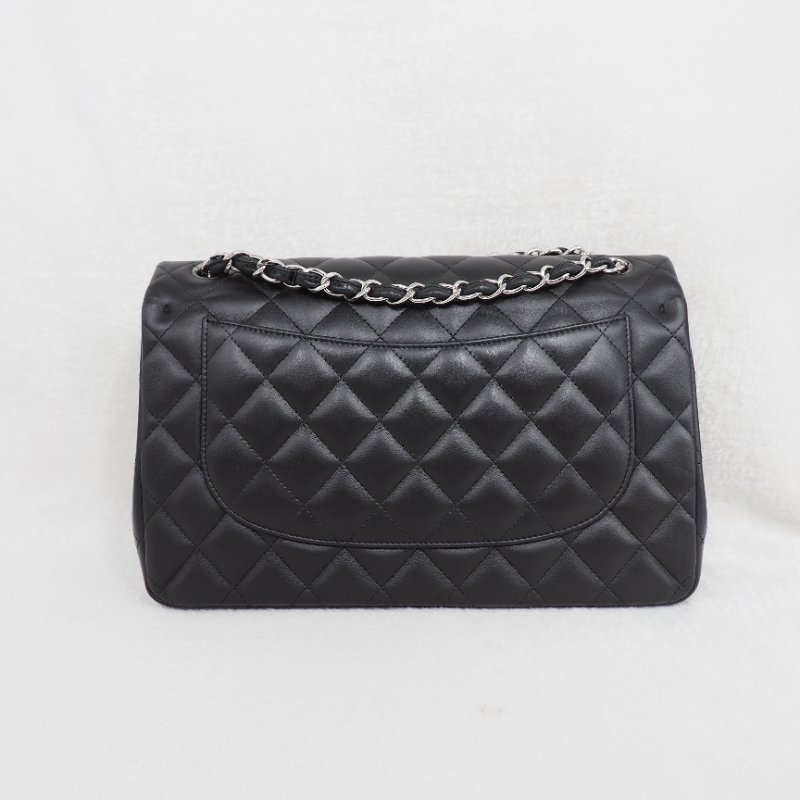 Chanel CF30 jumbo Classic flap 香奈兒黑色銀扣羊皮翻蓋包-1