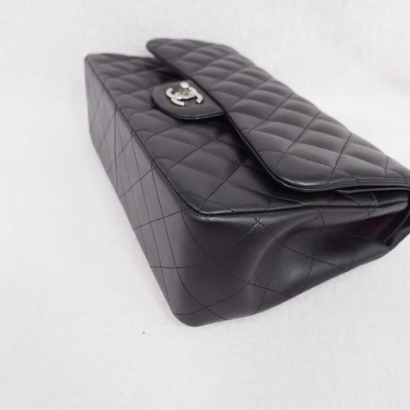 Chanel CF30 jumbo Classic flap 香奈兒黑色銀扣羊皮翻蓋包-2