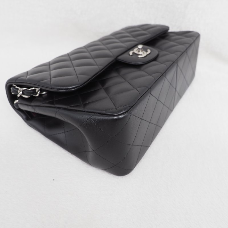 Chanel CF30 jumbo Classic flap 香奈兒黑色銀扣羊皮翻蓋包-3