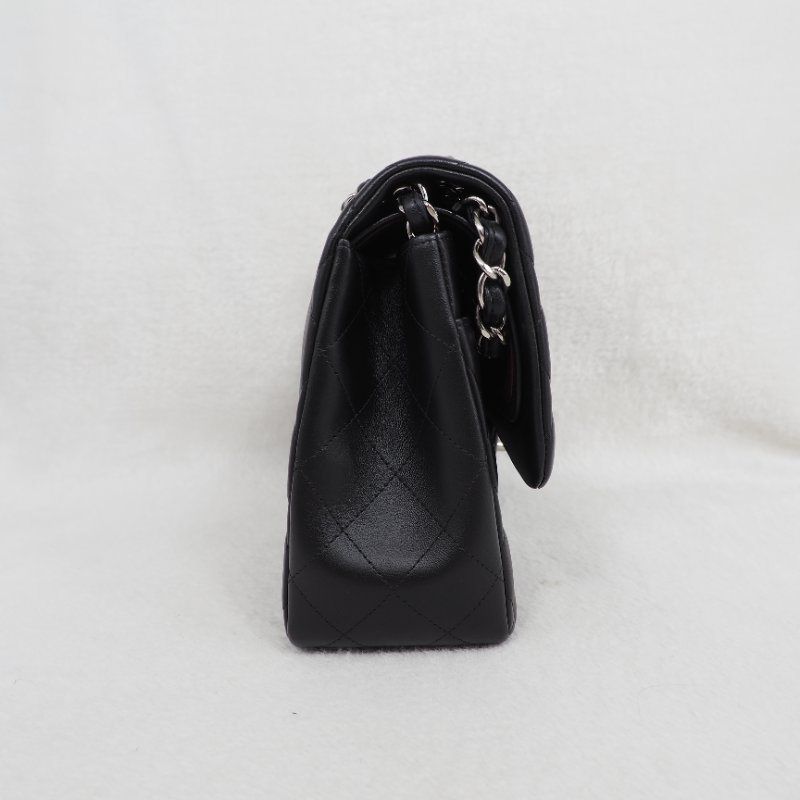 Chanel CF30 jumbo Classic flap 香奈兒黑色銀扣羊皮翻蓋包-7