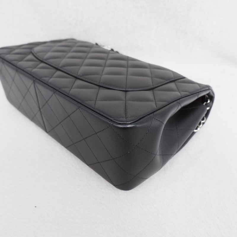 Chanel CF30 jumbo Classic flap 香奈兒黑色銀扣羊皮翻蓋包-13