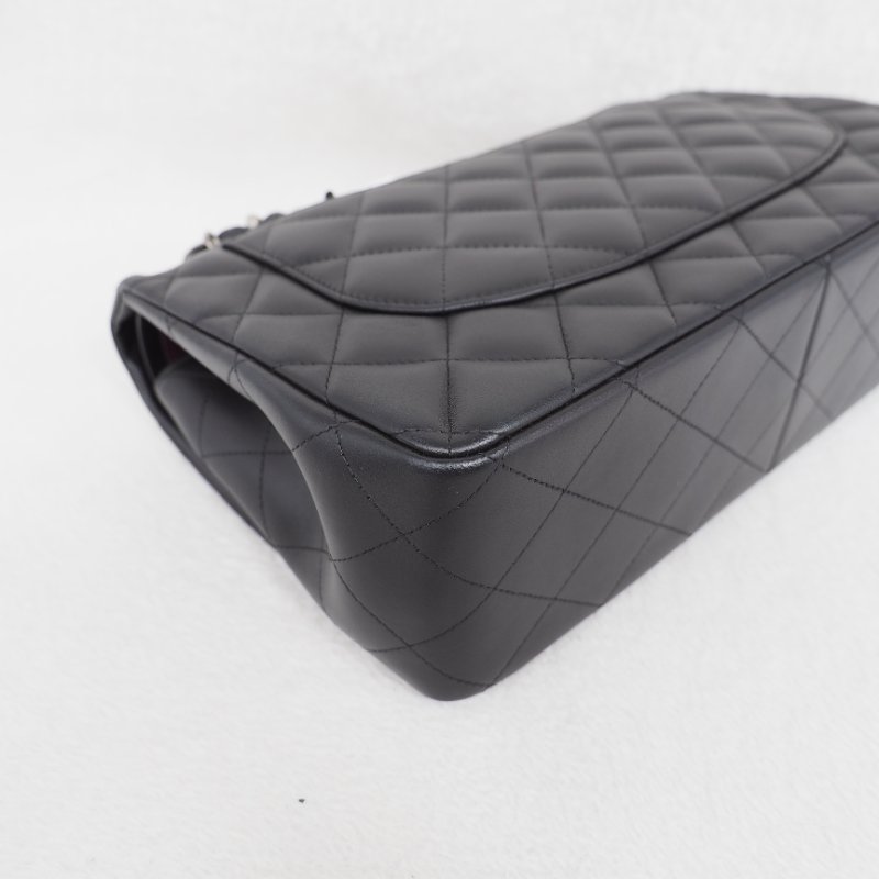 Chanel CF30 jumbo Classic flap 香奈兒黑色銀扣羊皮翻蓋包-14