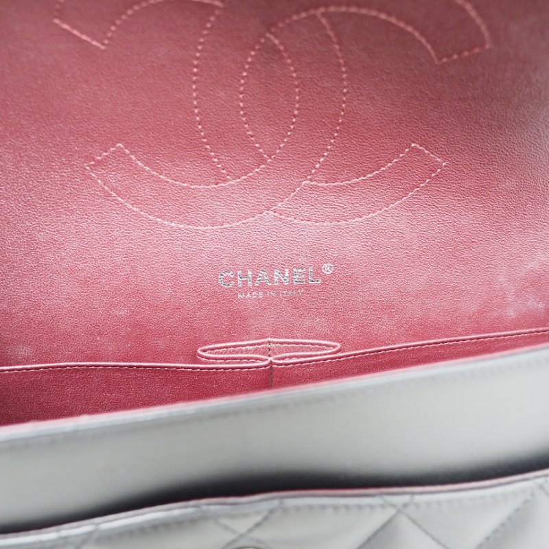 Chanel CF30 jumbo Classic flap 香奈兒黑色銀扣羊皮翻蓋包-19