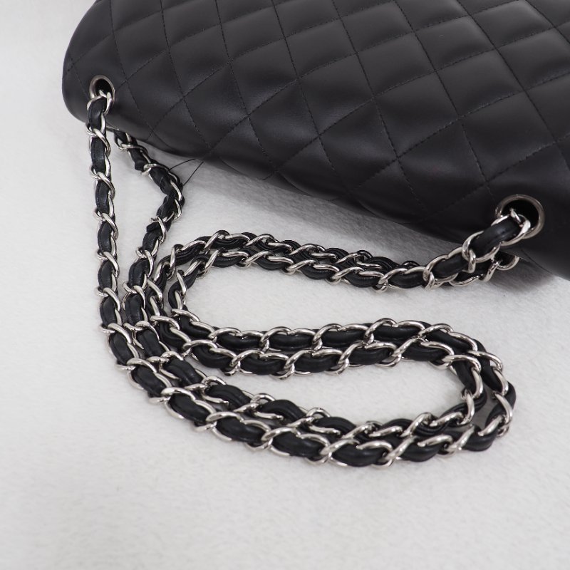Chanel CF30 jumbo Classic flap 香奈兒黑色銀扣羊皮翻蓋包-21