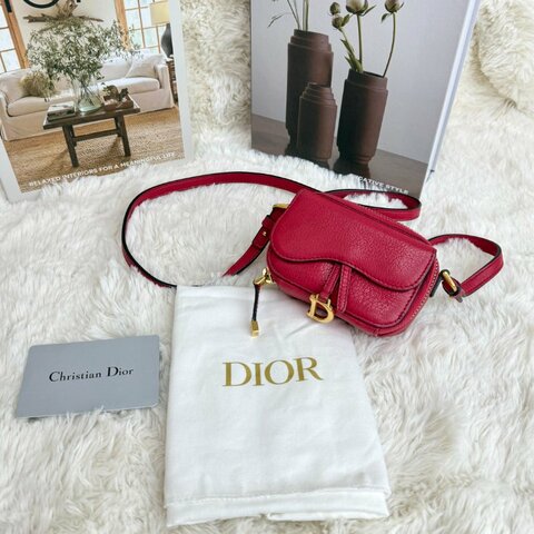 Dior 馬鞍包 覆盆子色 羊皮 mini 可拆卸皮肩帶