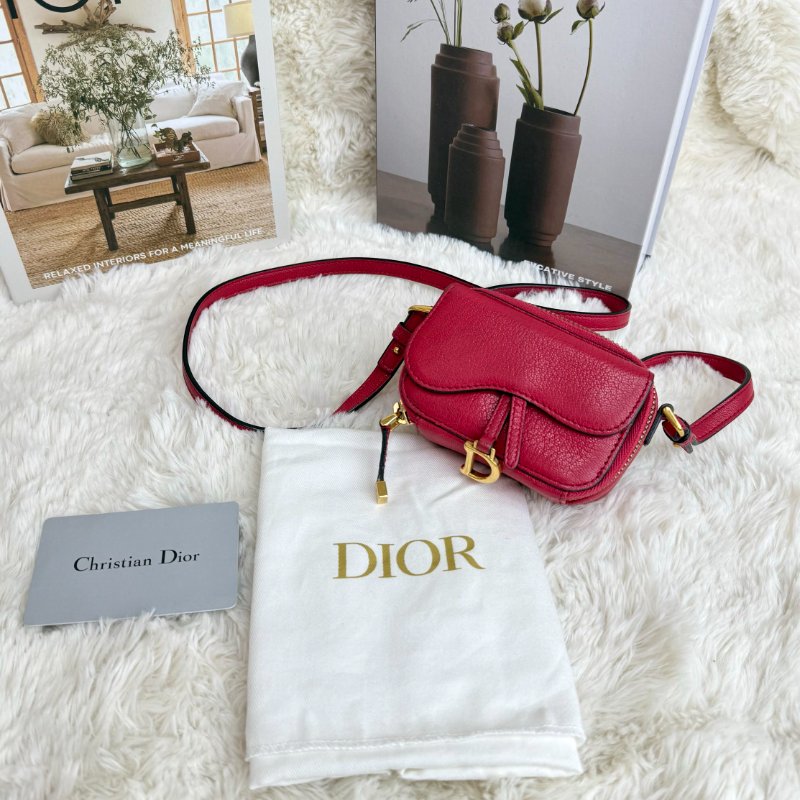 Dior 馬鞍包 覆盆子色 羊皮 mini 可拆卸皮肩帶-0