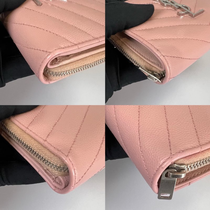 YSL 403723 粉色魚子醬ㄇ拉短夾-9