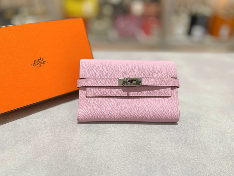 Hermes Kelly X9 錦葵紫內拼檸檬黃 E皮 銀扣 D刻 三折錢夾-0