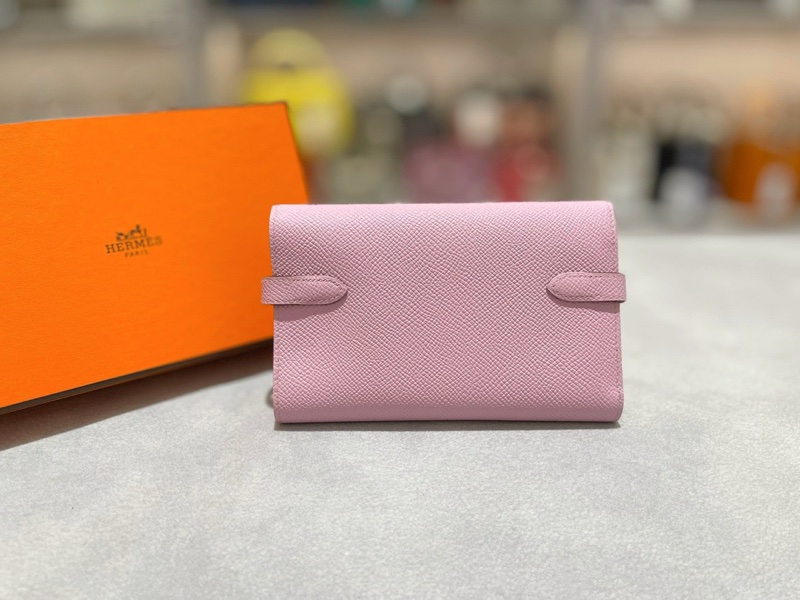Hermes Kelly X9 錦葵紫內拼檸檬黃 E皮 銀扣 D刻 三折錢夾-1