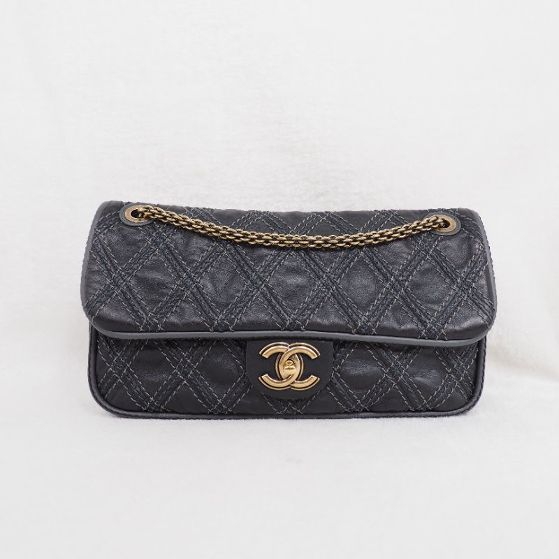 Chanel Paris-Bombay Triptych 香奈兒巴黎孟買系列 深灰色縫線口蓋翻蓋包-5