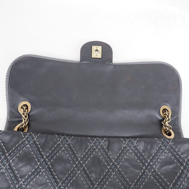 Chanel Paris-Bombay Triptych 香奈兒巴黎孟買系列 深灰色縫線口蓋翻蓋包-15