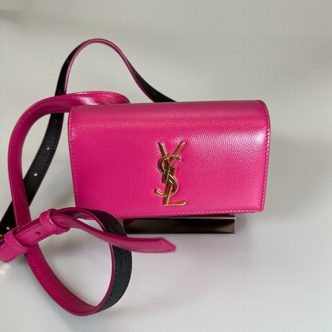 YSL 534395 桃紅色金扣腰包