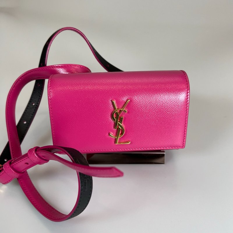 YSL 534395 桃紅色金扣腰包-0