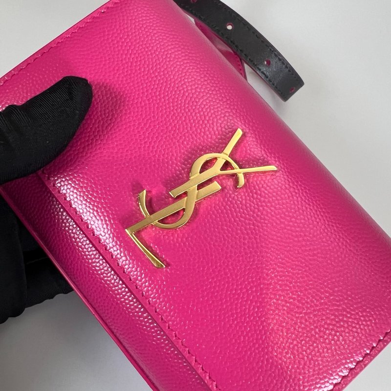 YSL 534395 桃紅色金扣腰包-6
