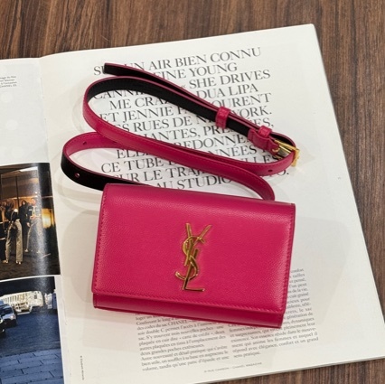 YSL 534395 桃紅色金扣腰包