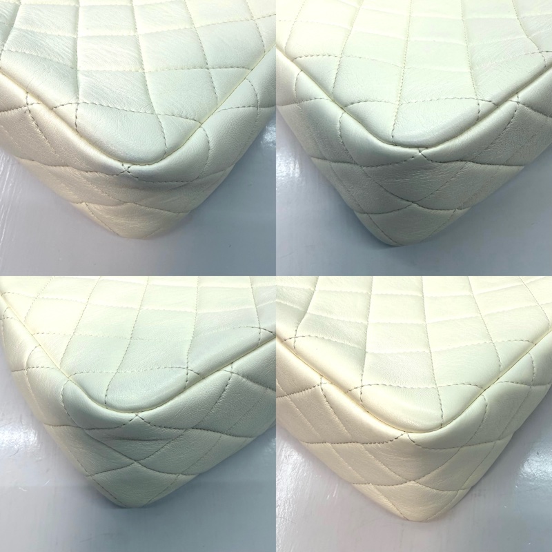 CHANEL 白色小牛皮菱格紋小型鍊帶肩背包-4