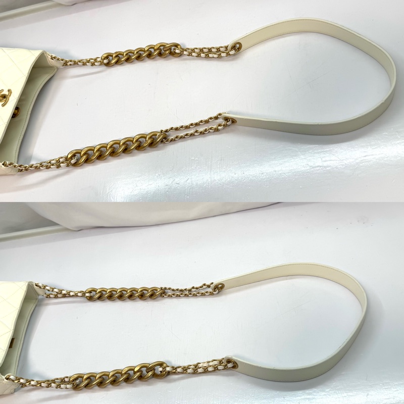 CHANEL 白色小牛皮菱格紋小型鍊帶肩背包-6