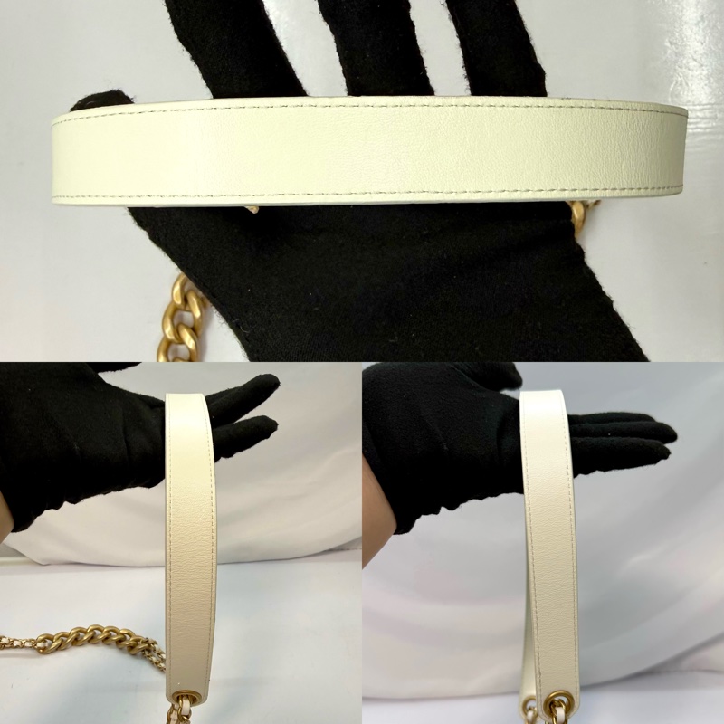 CHANEL 白色小牛皮菱格紋小型鍊帶肩背包-7