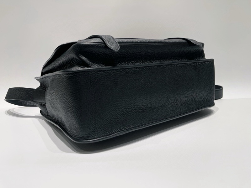Hermes Steve 黑色內拼藍 TC皮 銀扣 框R刻 翻蓋斜挎包 尺寸:37*27*11cm-2