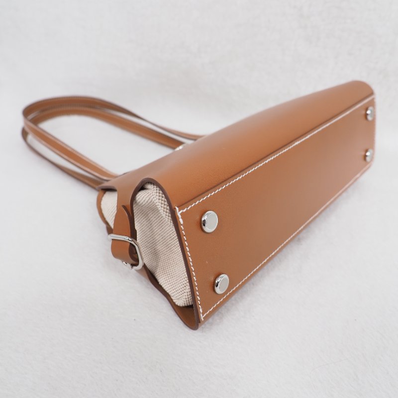 Hermes Tablier Sellier 愛馬仕 金棕色銀扣單肩包-9
