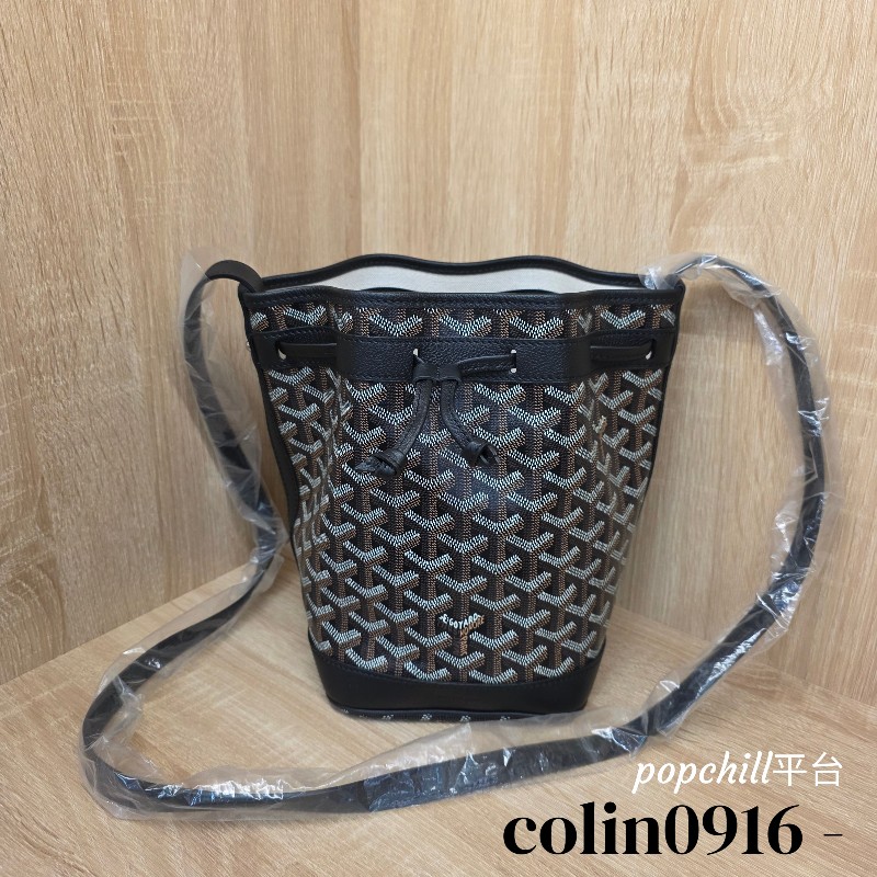 [品況新價甜免等候代購現貨出🥰] Goyard黑老花銀釦Petit Flot Bucket束口斜背水桶包-0