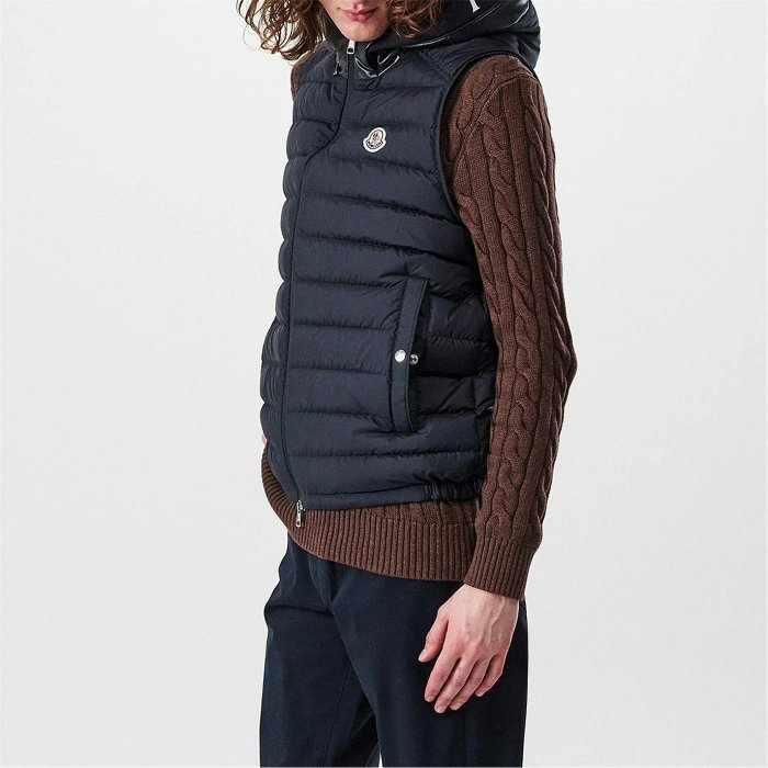 💎Han's house精品服飾💎 moncler Bourget 羽絨 連帽 背心 外套 深藍 可水手洗 現貨 S 原價45000-7