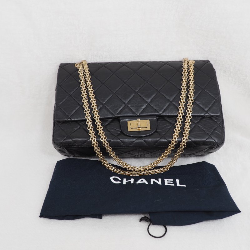 Chanel 2.55 jumbo 31cm 香奈兒黑色牛皮口蓋翻蓋包-6