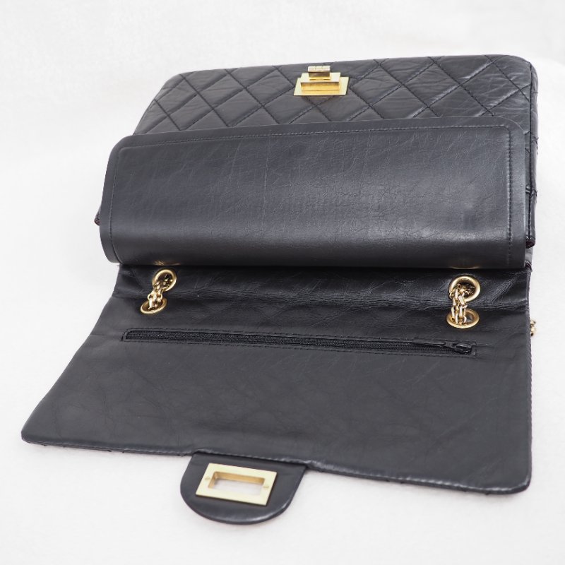 Chanel 2.55 jumbo 31cm 香奈兒黑色牛皮口蓋翻蓋包-19