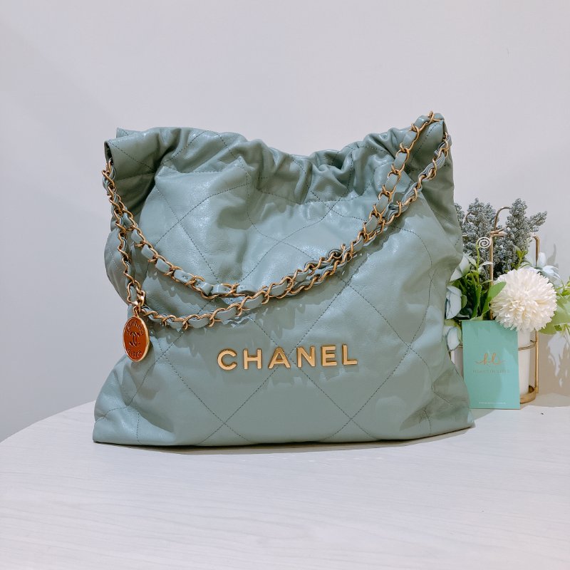 TK2056 Chanel 香奈兒22系列中號單肩包包 Shiny Quilted 22 Medium Calfskin Haze Blue X GHW-0