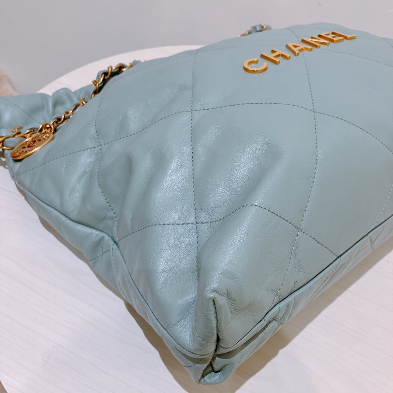 TK2056 Chanel 香奈兒22系列中號單肩包包 Shiny Quilted 22 Medium Calfskin Haze Blue X GHW-5