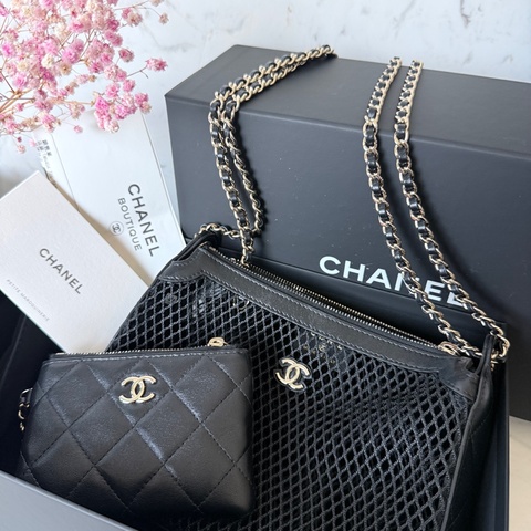 CHANEL✨26S 漁網包鏈條包腋下包 含零錢包卡包 台灣購證 不含皮克敏kitty😆