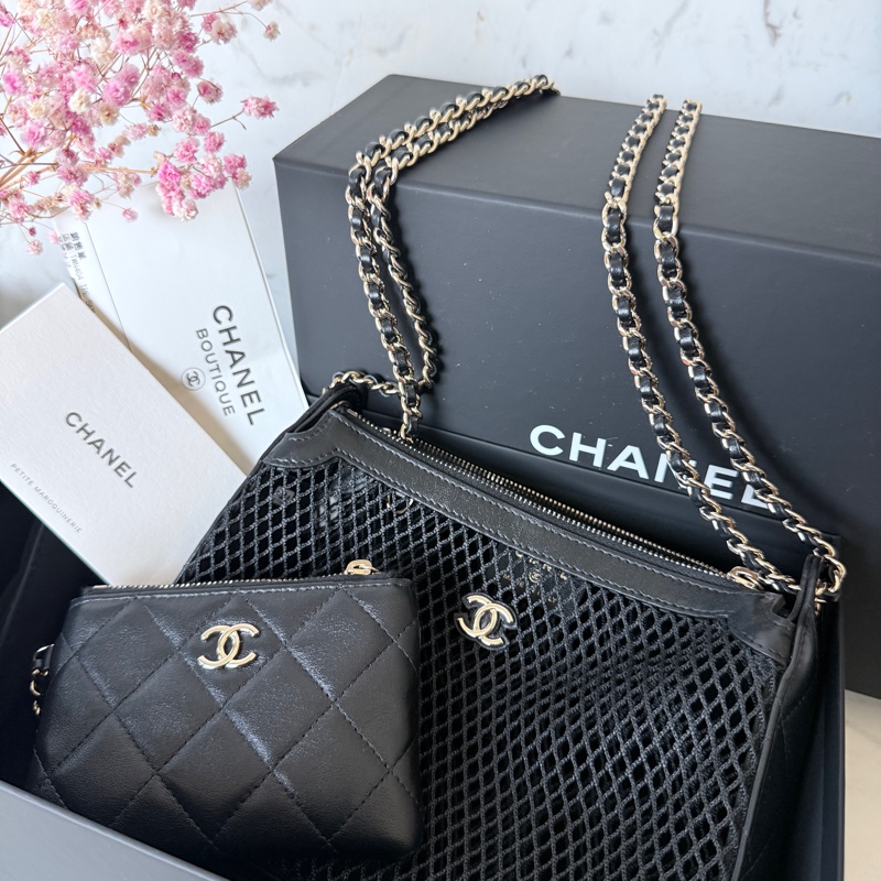 CHANEL✨26S 漁網包鏈條包腋下包 含零錢包卡包 台灣購證 不含皮克敏kitty😆-0