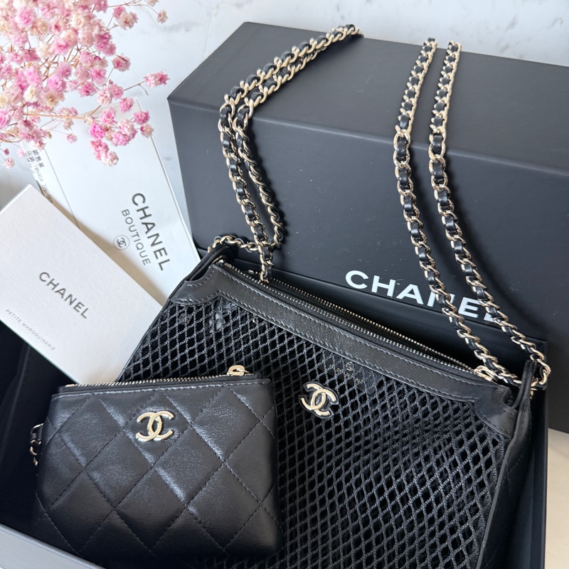 CHANEL✨26S 漁網包鏈條包腋下包 含零錢包卡包 台灣購證 不含皮克敏kitty😆-1