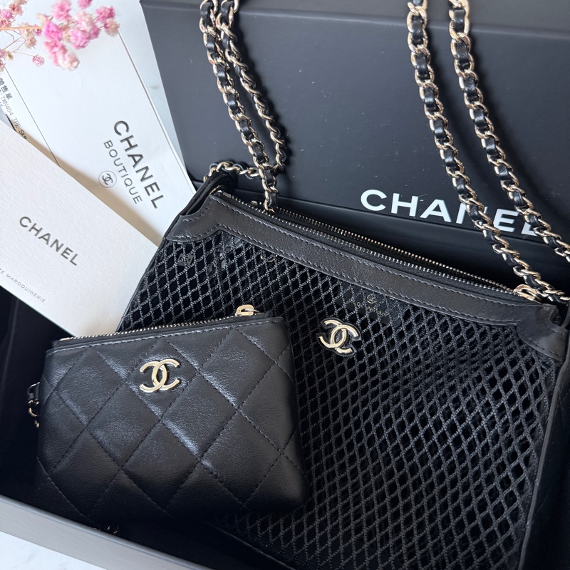 CHANEL✨26S 漁網包鏈條包腋下包 含零錢包卡包 台灣購證 不含皮克敏kitty😆-3