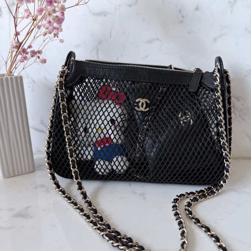 CHANEL✨26S 漁網包鏈條包腋下包 含零錢包卡包 台灣購證 不含皮克敏kitty😆-13