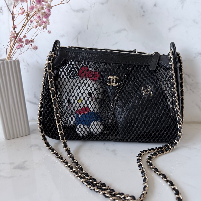 CHANEL✨26S 漁網包鏈條包腋下包 含零錢包卡包 台灣購證 不含皮克敏kitty😆-14