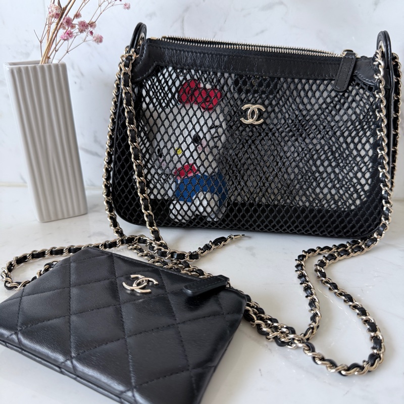 CHANEL✨26S 漁網包鏈條包腋下包 含零錢包卡包 台灣購證 不含皮克敏kitty😆-15