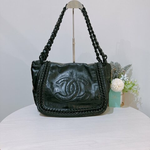 TK2057 Chanel 香奈兒CC字單肩包包 Luxe Ligne Chain Flap Bag Calfskin Black