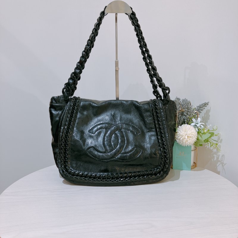 TK2057 Chanel 香奈兒CC字單肩包包 Luxe Ligne Chain Flap Bag Calfskin Black-0