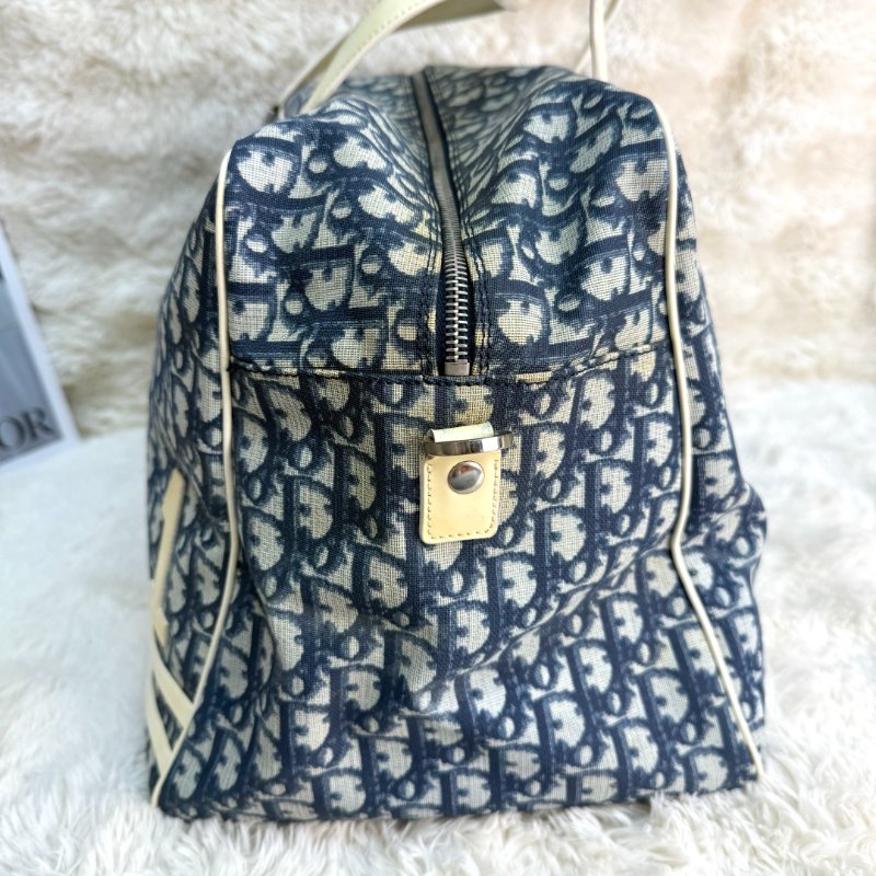 Dior Vintage 藍色拼白色 老花拼條紋 塗層帆布拼牛皮 數字1 橫版-3