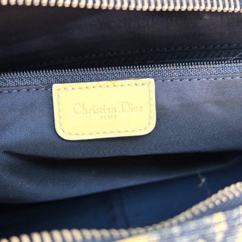 Dior Vintage 藍色拼白色 老花拼條紋 塗層帆布拼牛皮 數字1 橫版-8