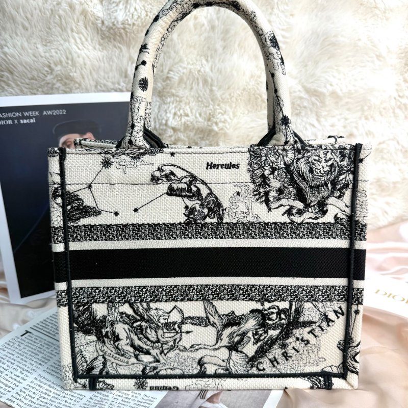 Dior Book Tote 購物袋 奶白色拼黑色 茹伊印花 帆布 小號-1