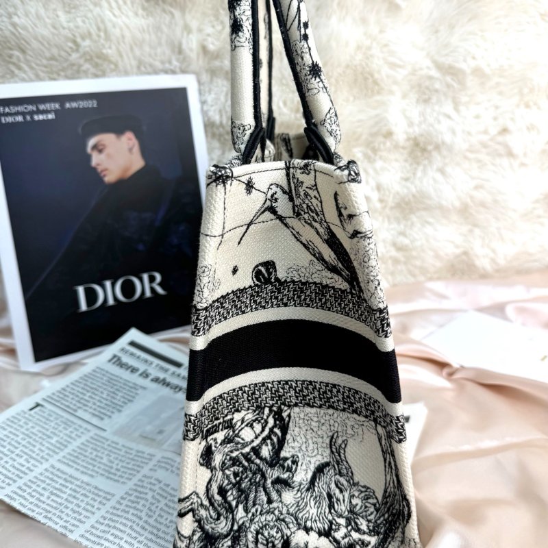 Dior Book Tote 購物袋 奶白色拼黑色 茹伊印花 帆布 小號-2