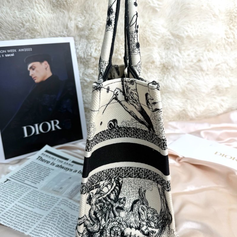 Dior Book Tote 購物袋 奶白色拼黑色 茹伊印花 帆布 小號-3
