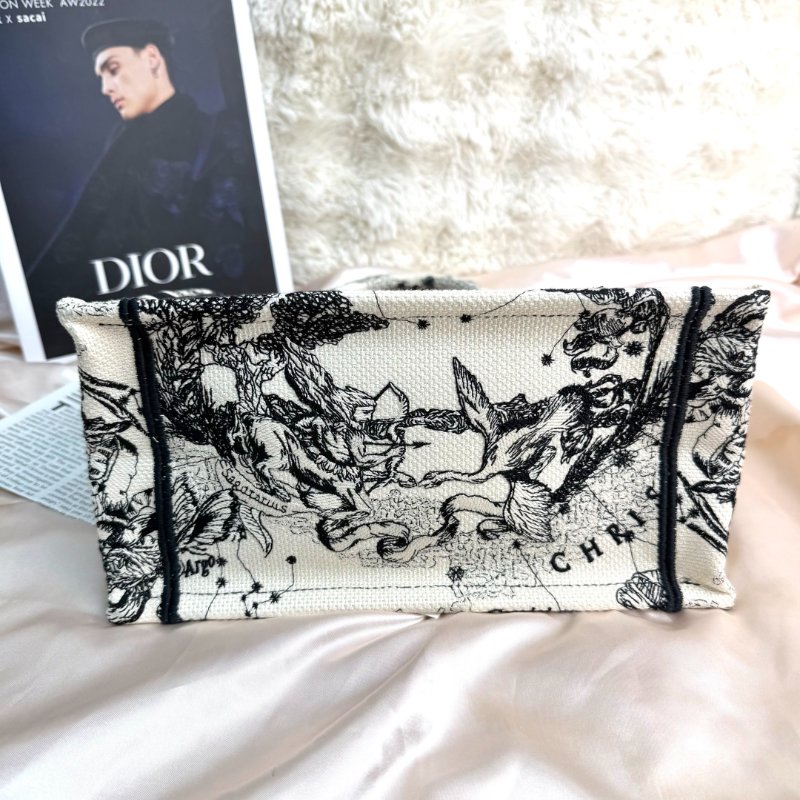 Dior Book Tote 購物袋 奶白色拼黑色 茹伊印花 帆布 小號-4