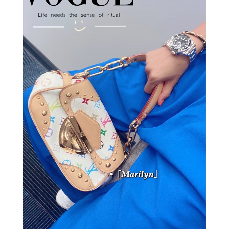 Lv/路易威登 中古白三彩夢露手提單肩包-8