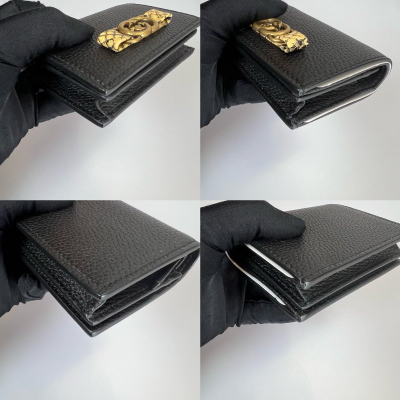 GUCCI 746059 黑皮革蛇紋對折短夾-9
