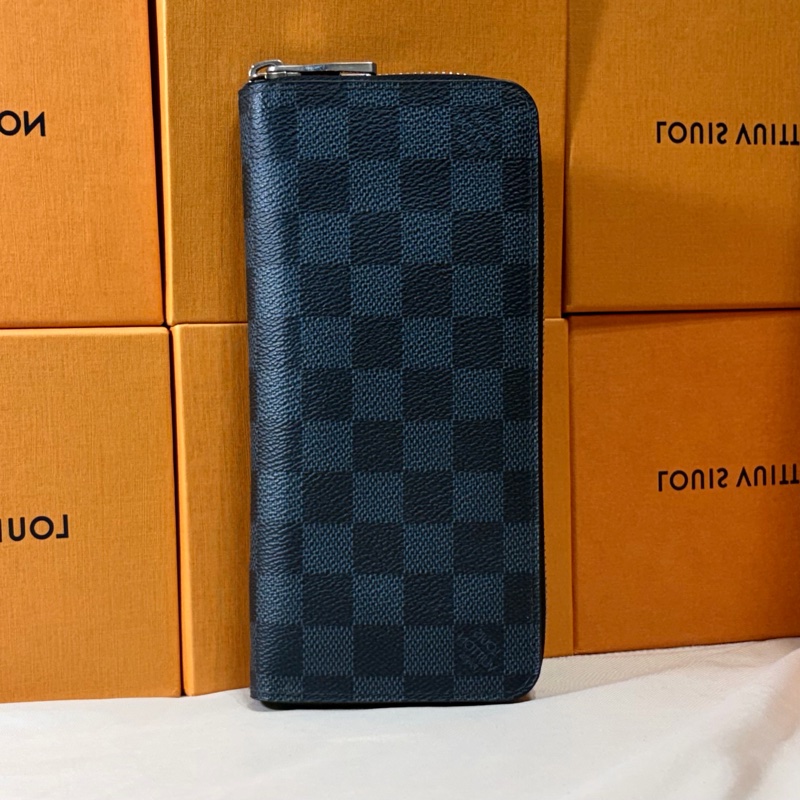 🔥近新美品 LV 路易威登 Louis Vuitton 藍黑棋盤格拉鍊14卡 長夾-0
