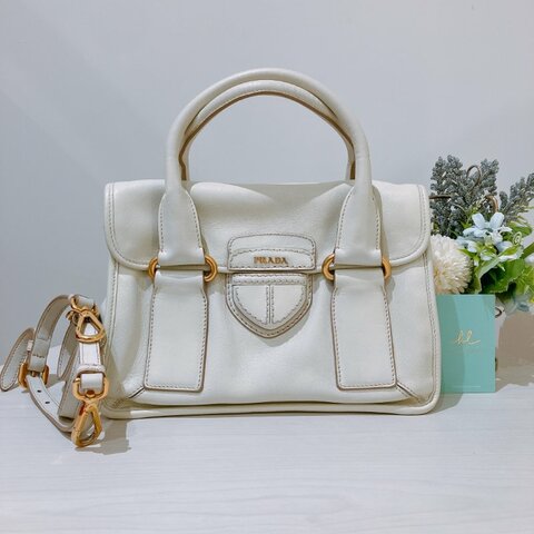 TK2060 Prada 普拉達兩用肩帶包包 Handbag Calfskin Cream White x GHW