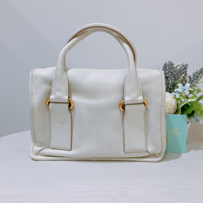 TK2060 Prada 普拉達兩用肩帶包包 Handbag Calfskin Cream White x GHW-1